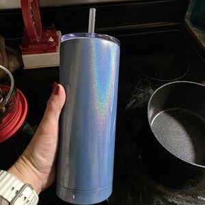 Holographic Blue Tumbler with Straw